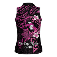 Polynesia Breast Cancer Awareness Women Sleeveless Polo Shirt Pink Ribbon No One Fights Alone - Black LT14 - Polynesian Pride