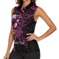 Polynesia Breast Cancer Awareness Women Sleeveless Polo Shirt Pink Ribbon No One Fights Alone - Black LT14 - Polynesian Pride