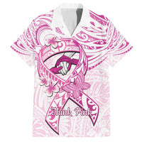 Polynesia Breast Cancer Awareness Family Matching Off Shoulder Maxi Dress and Hawaiian Shirt Pink Ribbon No One Fights Alone - White LT14 Dad's Shirt - Short Sleeve White - Polynesian Pride