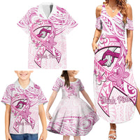 Polynesia Breast Cancer Awareness Family Matching Summer Maxi Dress and Hawaiian Shirt Pink Ribbon No One Fights Alone - White LT14 - Polynesian Pride