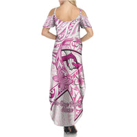 Polynesia Breast Cancer Awareness Family Matching Summer Maxi Dress and Hawaiian Shirt Pink Ribbon No One Fights Alone - White LT14 - Polynesian Pride