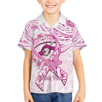 Polynesia Breast Cancer Awareness Family Matching Tank Maxi Dress and Hawaiian Shirt Pink Ribbon No One Fights Alone - White LT14 Son's Shirt White - Polynesian Pride
