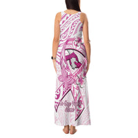 Polynesia Breast Cancer Awareness Tank Maxi Dress Pink Ribbon No One Fights Alone - White
