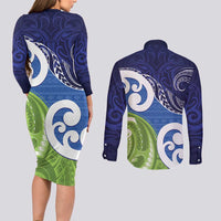 Southland New Zealand Couples Matching Long Sleeve Bodycon Dress and Long Sleeve Button Shirt Maori Koru Flag Color LT14 - Polynesian Pride