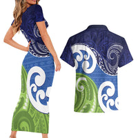 Southland New Zealand Couples Matching Short Sleeve Bodycon Dress and Hawaiian Shirt Maori Koru Flag Color LT14 - Polynesian Pride