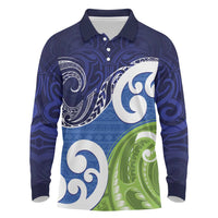 Southland New Zealand Long Sleeve Polo Shirt Maori Koru Flag Color LT14 Blue - Polynesian Pride