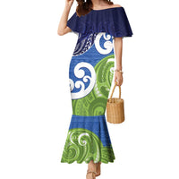 Southland New Zealand Mermaid Dress Maori Koru Flag Color LT14 Women Blue - Polynesian Pride
