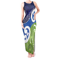 Southland New Zealand Tank Maxi Dress Maori Koru Flag Color LT14 Women Blue - Polynesian Pride