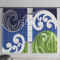 Southland New Zealand Window Curtain Maori Koru Flag Color LT14 With Hooks Blue - Polynesian Pride
