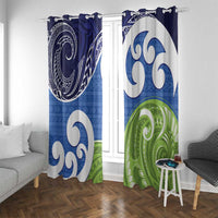 Southland New Zealand Window Curtain Maori Koru Flag Color LT14 With Grommets Blue - Polynesian Pride