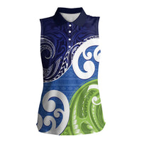 Southland New Zealand Women Sleeveless Polo Shirt Maori Koru Flag Color LT14 Female Blue - Polynesian Pride