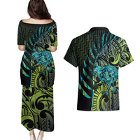 Southland Takehe Pounama Couples Matching Puletasi and Hawaiian Shirt Aotearoa Poutama Paua Shell Fern LT14 - Polynesian Pride