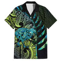 Southland Takehe Pounama Family Matching Summer Maxi Dress and Hawaiian Shirt Aotearoa Poutama Paua Shell Fern LT14 Dad's Shirt - Short Sleeve Black - Polynesian Pride