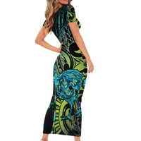 Southland Takehe Pounama Short Sleeve Bodycon Dress Aotearoa Poutama Paua Shell Fern LT14 - Polynesian Pride