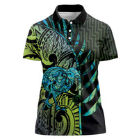 Southland Takehe Pounama Women Polo Shirt Aotearoa Poutama Paua Shell Fern LT14 Female Black - Polynesian Pride
