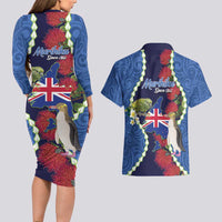 Southland Anniversary Day Couples Matching Long Sleeve Bodycon Dress and Hawaiian Shirt Murihiku 1861 Maori Bird Mix Pohutukawa LT14 - Polynesian Pride