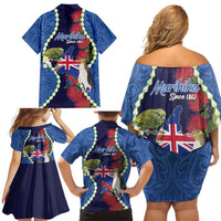 Southland Anniversary Day Family Matching Off Shoulder Short Dress and Hawaiian Shirt Murihiku 1861 Maori Bird Mix Pohutukawa LT14 - Polynesian Pride