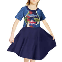 Southland Anniversary Day Kid Short Sleeve Dress Murihiku 1861 Maori Bird Mix Pohutukawa LT14 - Polynesian Pride