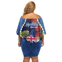 Southland Anniversary Day Off Shoulder Short Dress Murihiku 1861 Maori Bird Mix Pohutukawa LT14 - Polynesian Pride