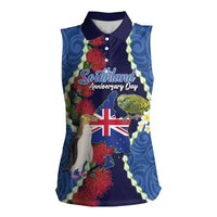 Southland Anniversary Day Women Sleeveless Polo Shirt Murihiku 1861 Maori Bird Mix Pohutukawa LT14 Female Blue - Polynesian Pride