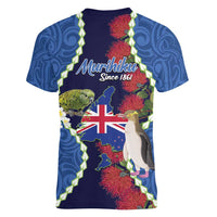 Southland Anniversary Day Women V-Neck T-Shirt Murihiku 1861 Maori Bird Mix Pohutukawa LT14 - Polynesian Pride