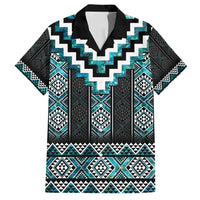 Paua Shell Taniko Pattern Aotearoa Family Matching Long Sleeve Bodycon Dress and Hawaiian Shirt Niho Taniwha Mix Poutama LT14 Dad's Shirt - Short Sleeve Turquoise - Polynesian Pride