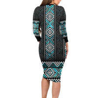 Paua Shell Taniko Pattern Aotearoa Family Matching Long Sleeve Bodycon Dress and Hawaiian Shirt Niho Taniwha Mix Poutama LT14 - Polynesian Pride