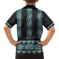 Paua Shell Taniko Pattern Aotearoa Family Matching Off The Shoulder Long Sleeve Dress and Hawaiian Shirt Niho Taniwha Mix Poutama LT14 - Polynesian Pride