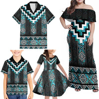 Paua Shell Taniko Pattern Aotearoa Family Matching Off Shoulder Maxi Dress and Hawaiian Shirt Niho Taniwha Mix Poutama LT14 - Polynesian Pride