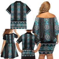 Paua Shell Taniko Pattern Aotearoa Family Matching Off Shoulder Short Dress and Hawaiian Shirt Niho Taniwha Mix Poutama LT14 - Polynesian Pride