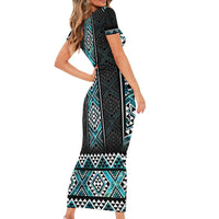 Paua Shell Taniko Pattern Aotearoa Family Matching Short Sleeve Bodycon Dress and Hawaiian Shirt Niho Taniwha Mix Poutama LT14 - Polynesian Pride