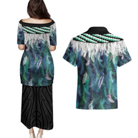 Aotearoa Korowai Motif Couples Matching Puletasi and Hawaiian Shirt Hei Matau Poutama Maori Pattern LT14 - Polynesian Pride