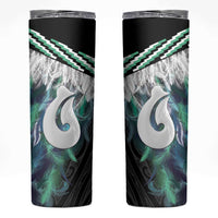 Aotearoa Korowai Motif Skinny Tumbler Hei Matau Poutama Maori Pattern LT14 Turquoise - Polynesian Pride