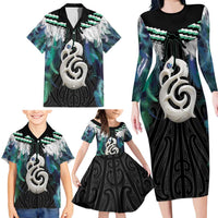 Aotearoa Korowai Motif Family Matching Long Sleeve Bodycon Dress and Hawaiian Shirt Hei Manaia Poutama Maori Pattern LT14 - Polynesian Pride
