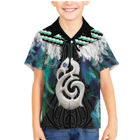 Aotearoa Korowai Motif Family Matching Mermaid Dress and Hawaiian Shirt Hei Manaia Poutama Maori Pattern LT14 Son's Shirt Turquoise - Polynesian Pride