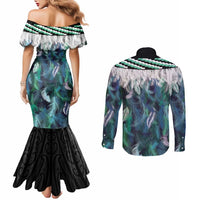 Aotearoa Korowai Motif Couples Matching Mermaid Dress and Long Sleeve Button Shirt Maori Wheku Poutama LT14 - Polynesian Pride