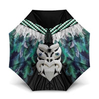 Aotearoa Korowai Motif Umbrella Maori Wheku Poutama LT14 One Size Folded 11.42 inch Opened Diameter 37.4 inch Turquoise - Polynesian Pride