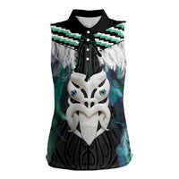Aotearoa Korowai Motif Women Sleeveless Polo Shirt Maori Wheku Poutama LT14 Female Turquoise - Polynesian Pride