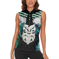 Aotearoa Korowai Motif Women Sleeveless Polo Shirt Maori Wheku Poutama LT14 - Polynesian Pride