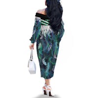 Aotearoa Korowai Motif Family Matching Off The Shoulder Long Sleeve Dress and Hawaiian Shirt Maori Tane Poutama LT14 - Polynesian Pride