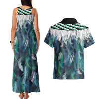 Aotearoa Korowai Motif Couples Matching Tank Maxi Dress and Hawaiian Shirt Maori Koru Poutama LT14 - Polynesian Pride