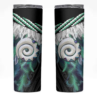 Aotearoa Korowai Motif Skinny Tumbler Maori Koru Poutama LT14 Turquoise - Polynesian Pride