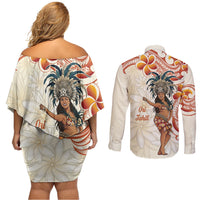 Heiva i Tahiti Couples Matching Off Shoulder Short Dress and Long Sleeve Button Shirt Ori Tahitian Dance Tiare Maori LT14 - Polynesian Pride