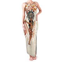 Heiva i Tahiti Family Matching Tank Maxi Dress and Hawaiian Shirt Ori Tahitian Dance Tiare Maori LT14 Mom's Dress Beige - Polynesian Pride