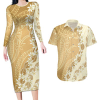 Heiva i Tahiti Couples Matching Long Sleeve Bodycon Dress and Hawaiian Shirt Tahitian Tiare Maori Cowrie Lei Brown LT14 Brown - Polynesian Pride
