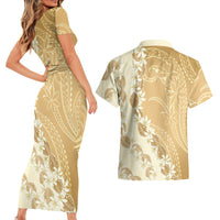 Heiva i Tahiti Couples Matching Short Sleeve Bodycon Dress and Hawaiian Shirt Tahitian Tiare Maori Cowrie Lei Brown LT14 - Polynesian Pride