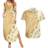 Heiva i Tahiti Couples Matching Summer Maxi Dress and Hawaiian Shirt Tahitian Tiare Maori Cowrie Lei Brown LT14 Brown - Polynesian Pride