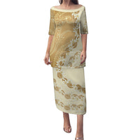 Heiva i Tahiti Family Matching Puletasi and Hawaiian Shirt Tahitian Tiare Maori Cowrie Lei Brown LT14 Mom's Dress Brown - Polynesian Pride