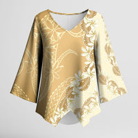 Heiva i Tahiti Kimono Sleeve Blouse Tahitian Tiare Maori Cowrie Lei Brown LT14 Female Brown - Polynesian Pride
