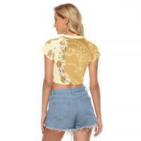 Heiva i Tahiti Raglan Cropped T Shirt Tahitian Tiare Maori Cowrie Lei Brown LT14 - Polynesian Pride